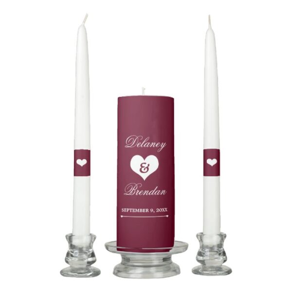 Heartline (burgundy) Wedding Unity Candle Set