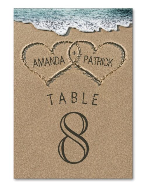 Hearts in the Sand Wedding Table Number Cards