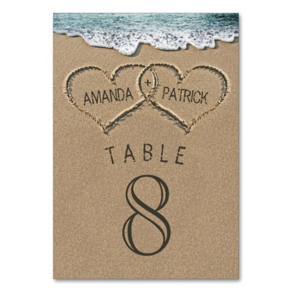 Hearts in the Sand Wedding Table Number Cards