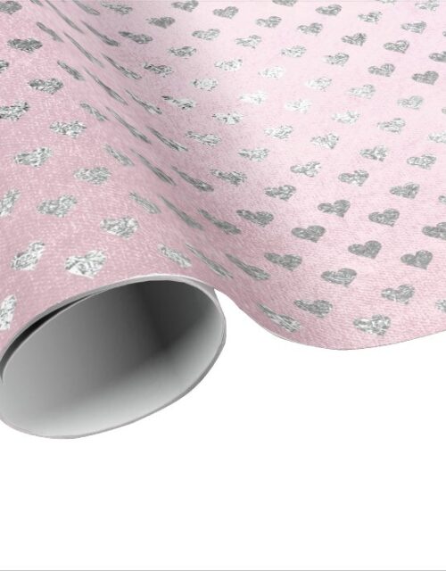 Hearts Silver Glam Pink Rose Pastel Shiny Wrapping Paper