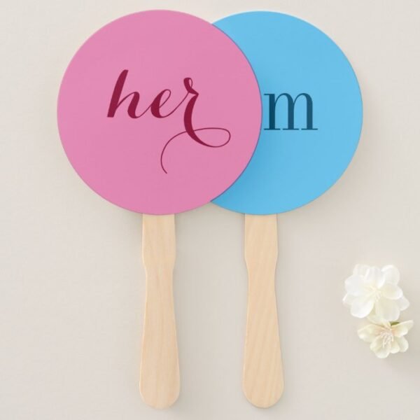 Him or Her? Bride Groom shower game paddles Hand Fan