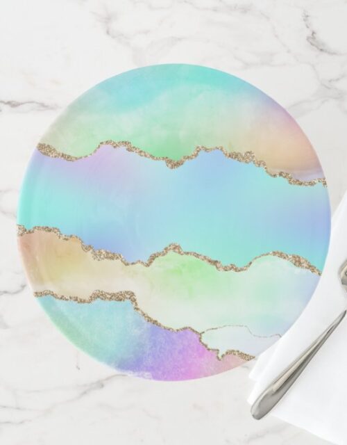 Holographic Agate | Iridescent Pastel Ombre Marble Cake Stand