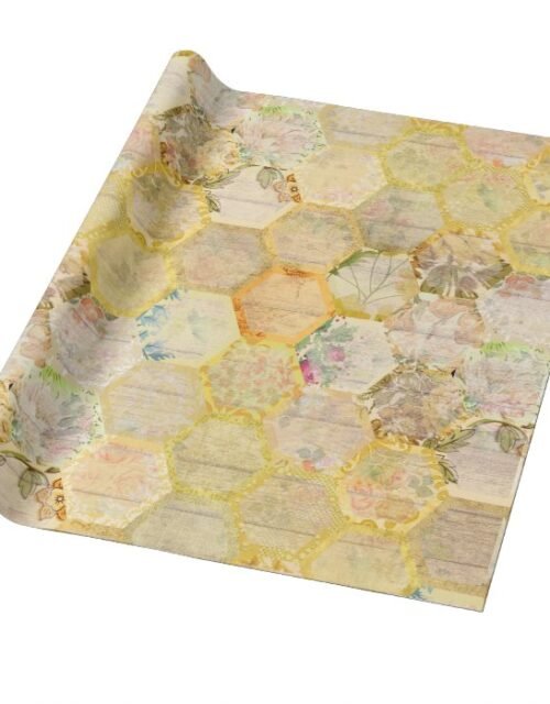 Honey Bee Floral Honeycomb Beehive Wrapping Paper