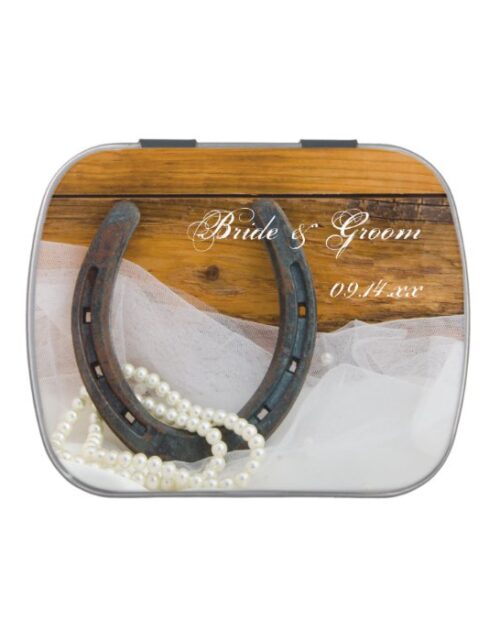 Horseshoe and Pearls Country Western Wedding Favor Candy Tin