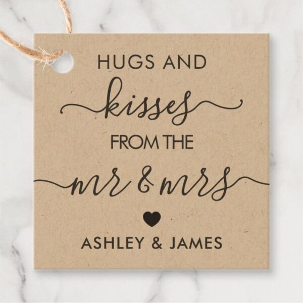 Hugs and Kisses from the Mr and Mrs Tag, Kraft Favor Tags