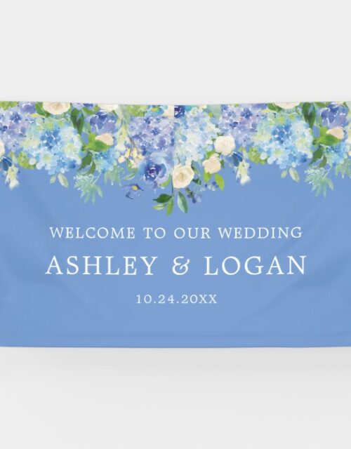 Hydrangea Watercolor Floral Wedding Welcome Banner