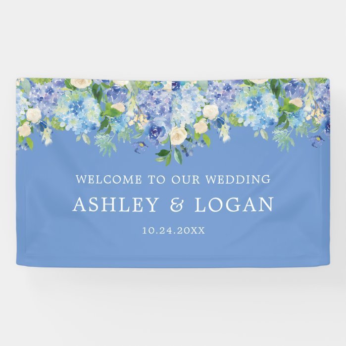 Hydrangea Watercolor Floral Wedding Welcome Banner