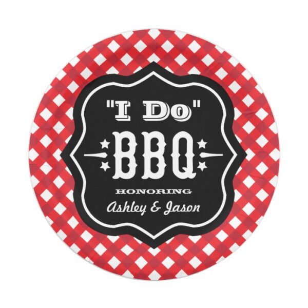 I Do BBQ Red Gingham Wedding Paper Plate