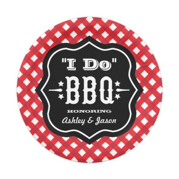 I Do BBQ Red Gingham Wedding Paper Plate