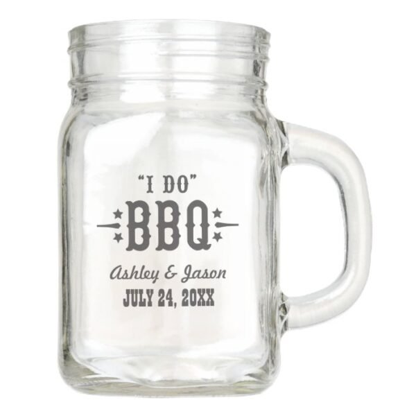 I Do BBQ Rustic Wedding Monogram Mason Jar