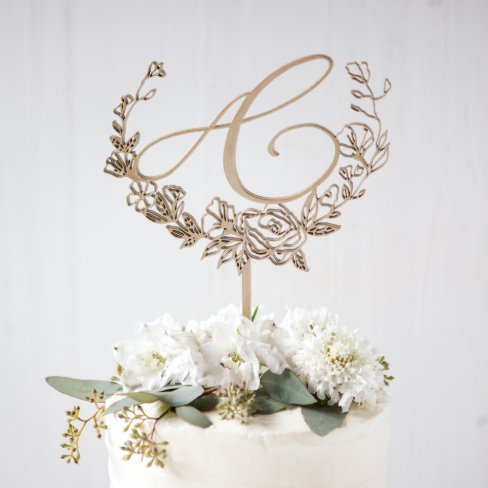 Beautiful Decorative Monogram Floral Cake Topper