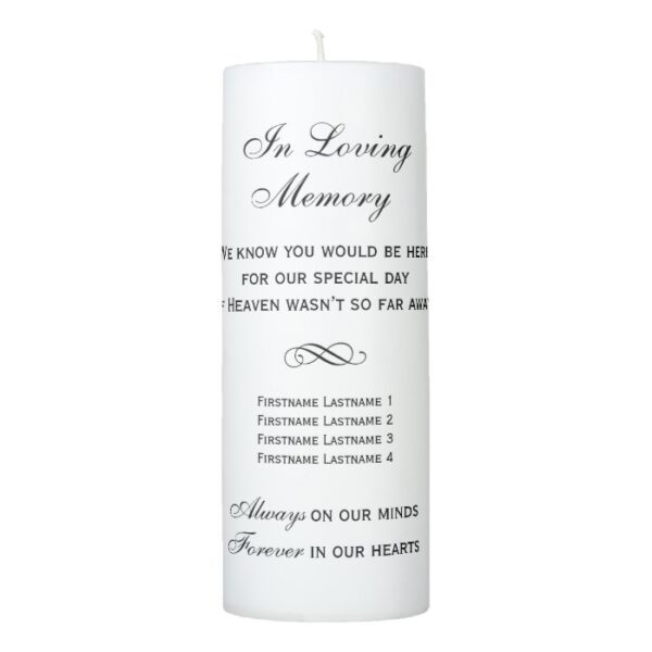 In Loving Memory Black Script Wedding Memorial Pillar Candle