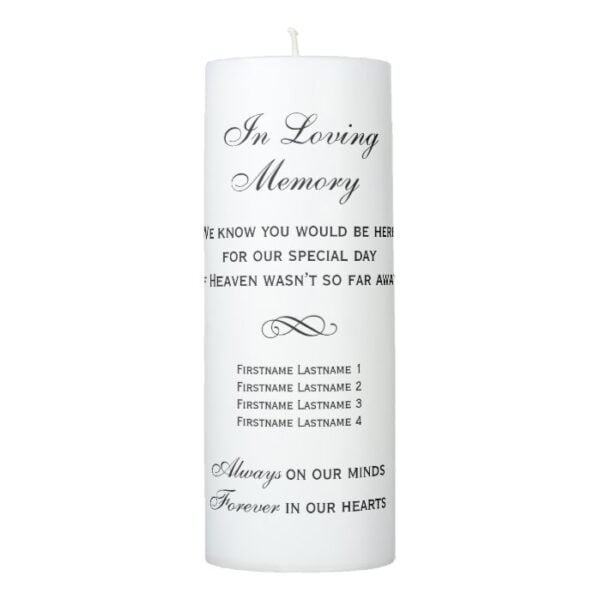 In Loving Memory Black Script Wedding Memorial Pillar Candle