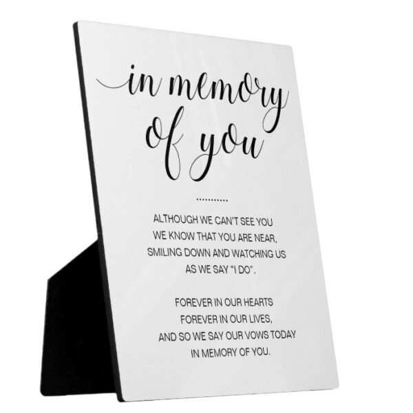 In Memory Of You Black White Memorial Wedding Plaque