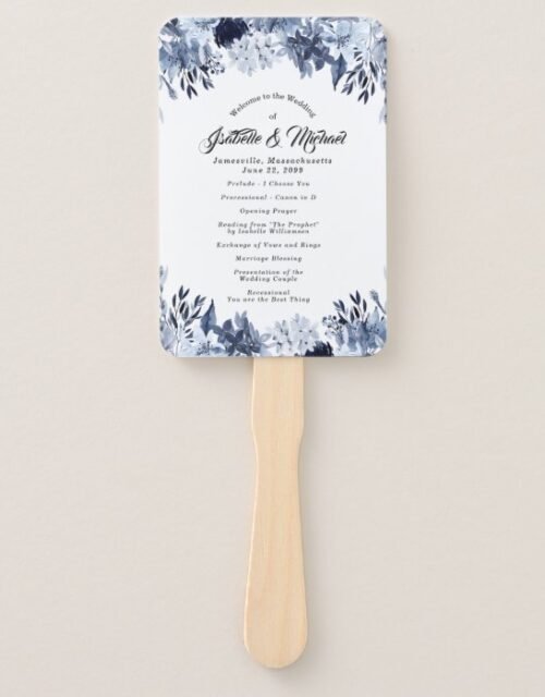 Indigo Garden Blue Floral Wedding Hand Fan