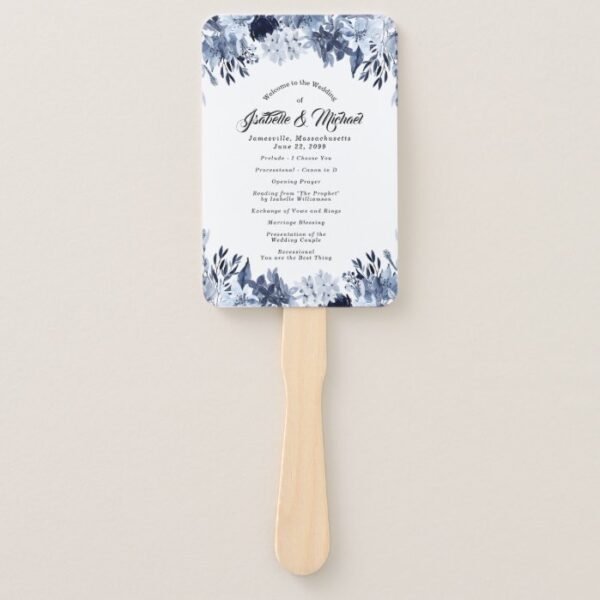 Indigo Garden Blue Floral Wedding Hand Fan