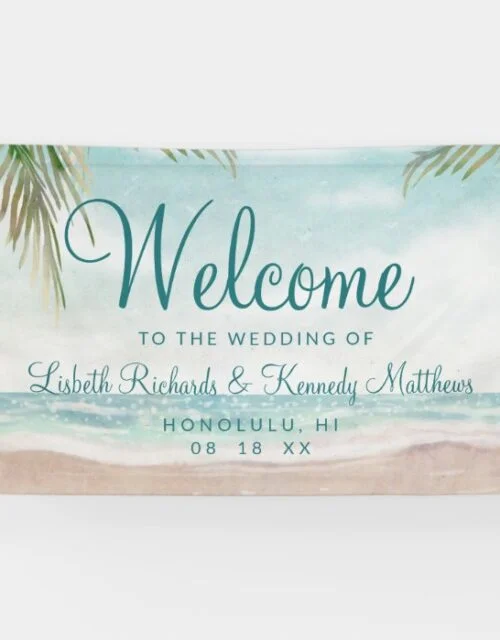 Island Breeze Painted Beach Scene Wedding Welcome Banner