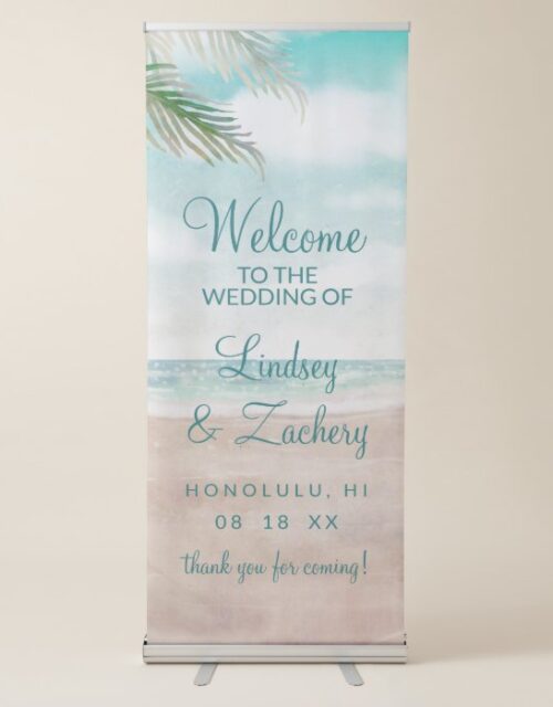 Island Breeze Painted Beach Scene Wedding Welcome Retractable Banner