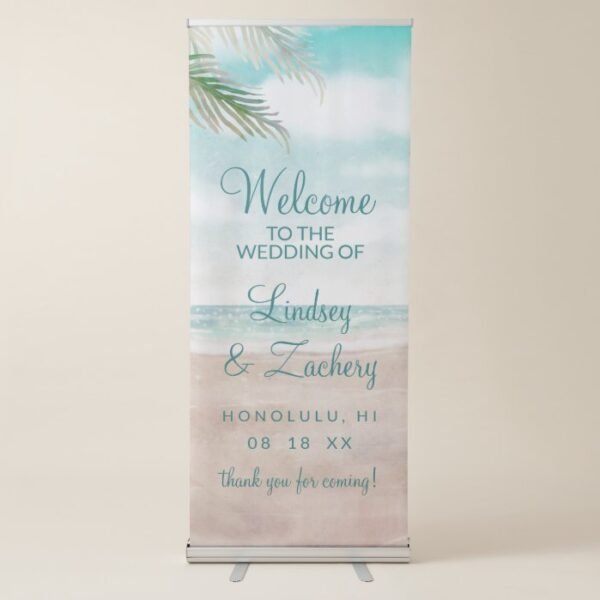 Island Breeze Painted Beach Scene Wedding Welcome Retractable Banner