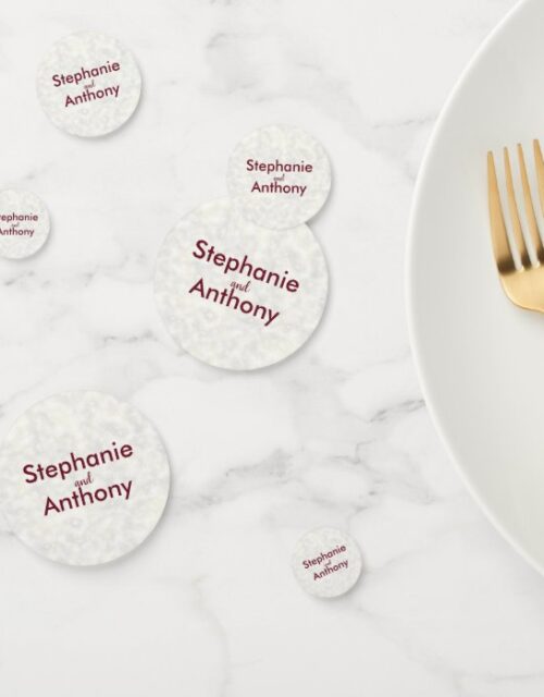 Ivory Marbe Wedding with Burgundy Calligraphy Confetti