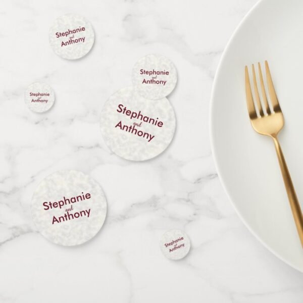 Ivory Marbe Wedding with Burgundy Calligraphy Confetti