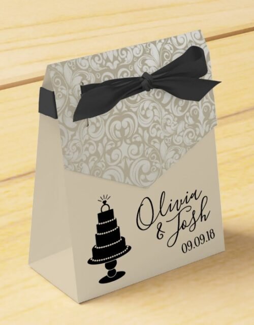 Ivory Pattern Cake Bling Tent Favor Box