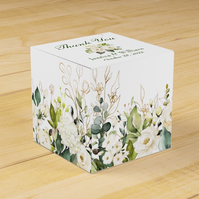 Ivory White Roses Greenery  Floral Gift Wedding Favor Box