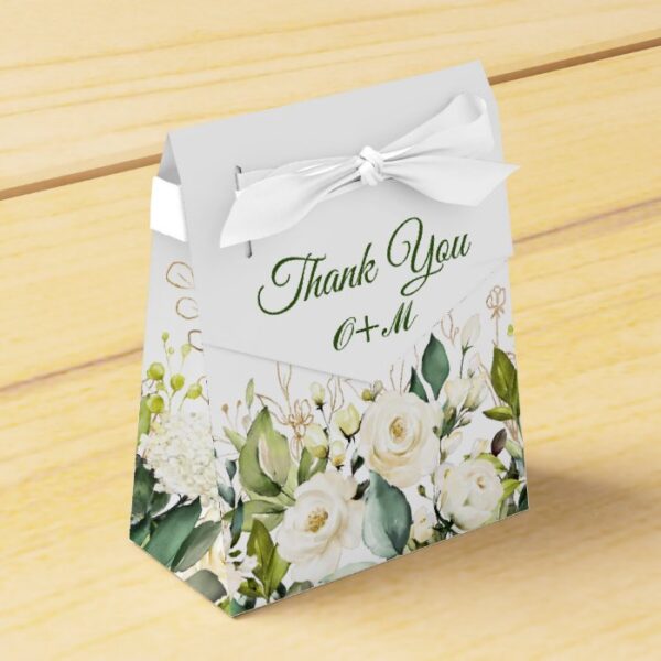 Ivory White Roses Greenery  Floral Gift Wedding Favor Box