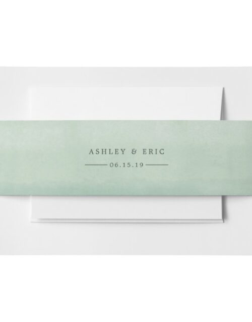 Jade Green Watercolor Personalized Wedding Invitation Belly Band