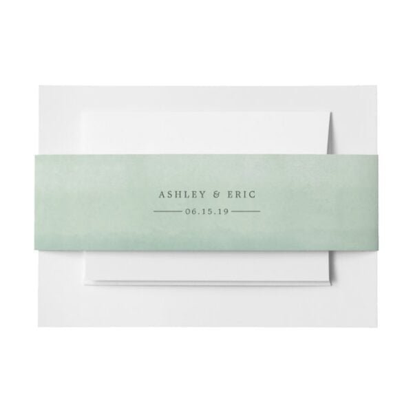 Jade Green Watercolor Personalized Wedding Invitation Belly Band