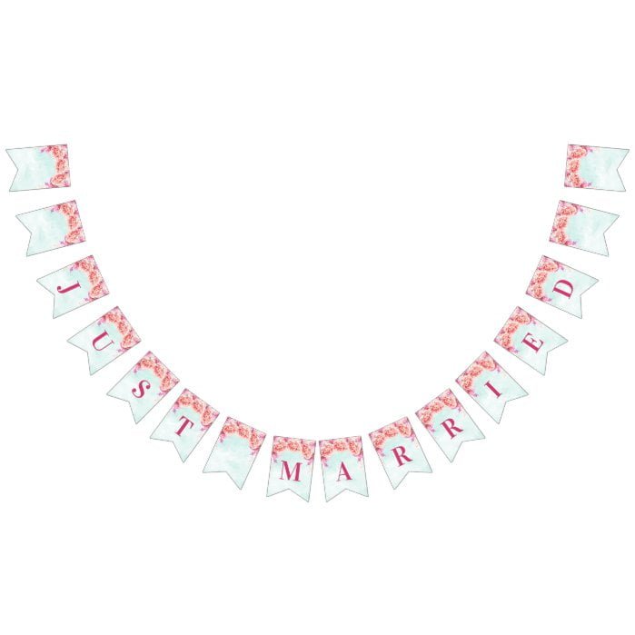 Just Married Banner Powder Blue Watercolor Flowers