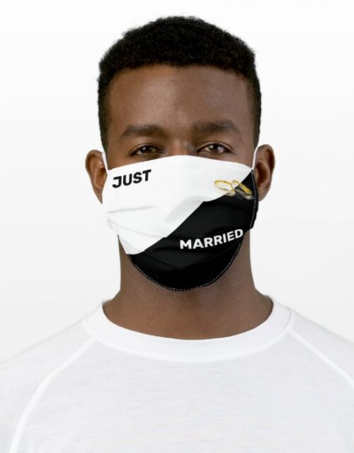 Just Married Bride and Groom Wedding Rings B&W Adult Cloth Face Mask