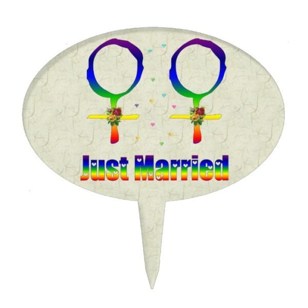 Just Married Lesbians Cake Topper