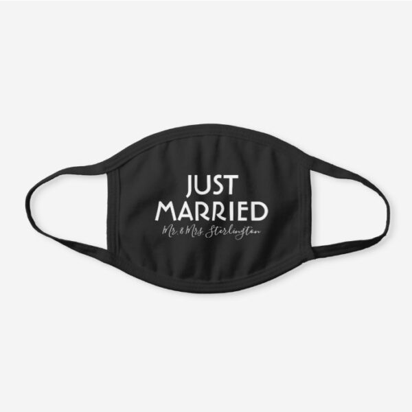 Just Married Mr and Mrs II Personalized Wedding Black Cotton Face Mask