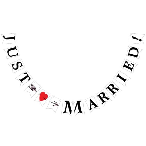 JUST MARRIED, Red Heart And Arrow Bunting Flags