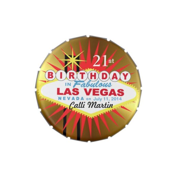 Las Vegas Sign 21st Birthday Favor gold Jelly Belly Candy Tin