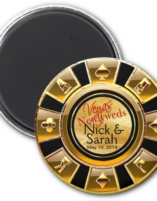 Las Vegas VIP Gold Black Sand Casino Chip Favor Magnet