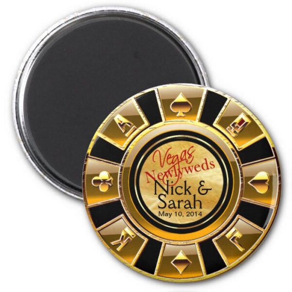 Las Vegas VIP Gold Black Sand Casino Chip Favor Magnet