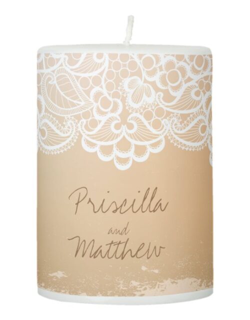 Lasting Lace, Country Chic Wedding Pillar Candle