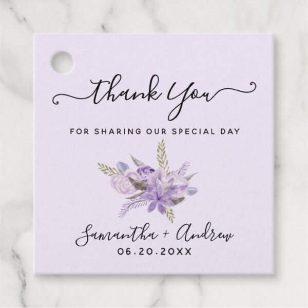 Lavender floral watercolor thank you wedding favor tags