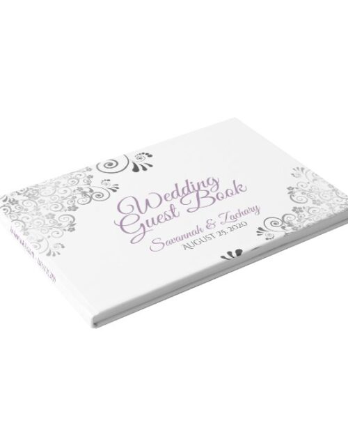 Lavender & Gray Frilly Filigree Elegant Wedding Guest Book