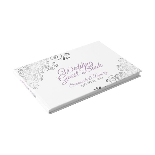 Lavender & Gray Frilly Filigree Elegant Wedding Guest Book