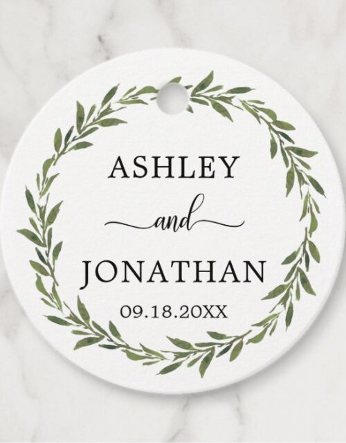 Leaves Botanical Wreath Wedding White Thank You Favor Tags