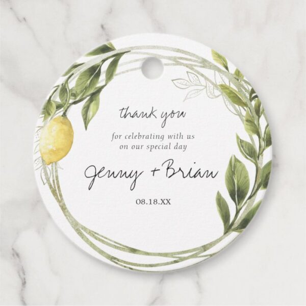 Lemon Greenery Wreath Wedding Thank You Favor Tags
