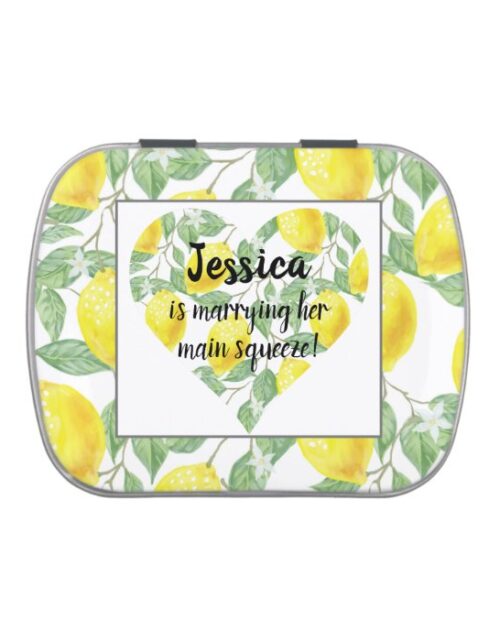Lemon Heart Main Squeeze Themed Bridal Shower Candy Tin