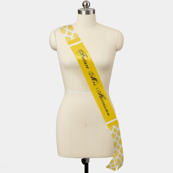 Lemon Yellow and White Quatrefoil Pattern Bridal Sash