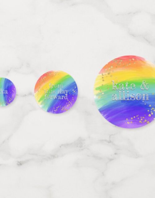 LGBT Wedding Watercolor Rainbow & Gold Sparkle Confetti