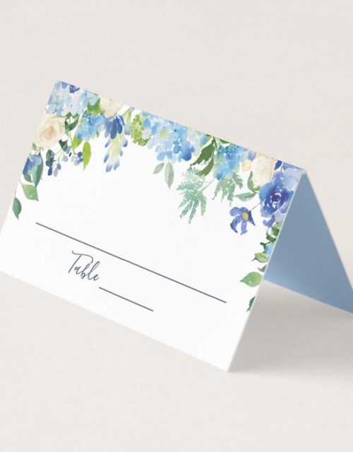 Light Blue Hydrangea  Floral Wedding Table Place Card