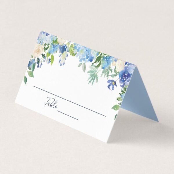 Light Blue Hydrangea  Floral Wedding Table Place Card