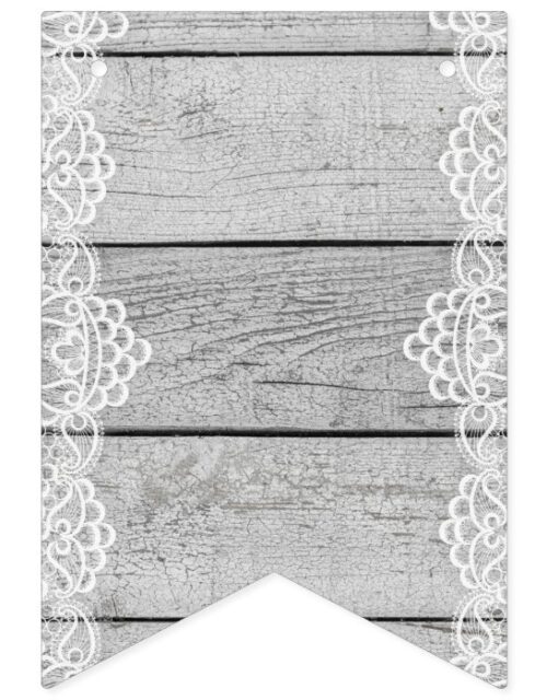 Light Wooden Panel with White Lace. Bunting Flags